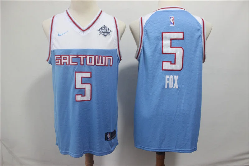 Women's Basketball Jersey-Kings 5 De'Aaron Fox Light Blue City Edition Swingman Basketball Jersey