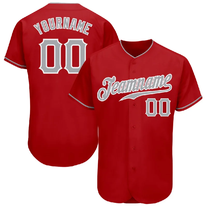 Baseball Jersey With Unique Features-Custom Red Gray-White Authentic Baseball Jersey