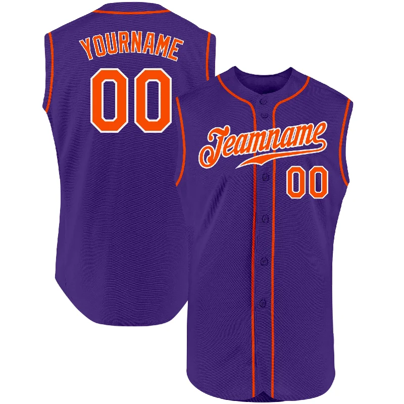 Baseball Jersey With Relaxed Fit-Custom Purple Orange-White Authentic Sleeveless Baseball Jersey