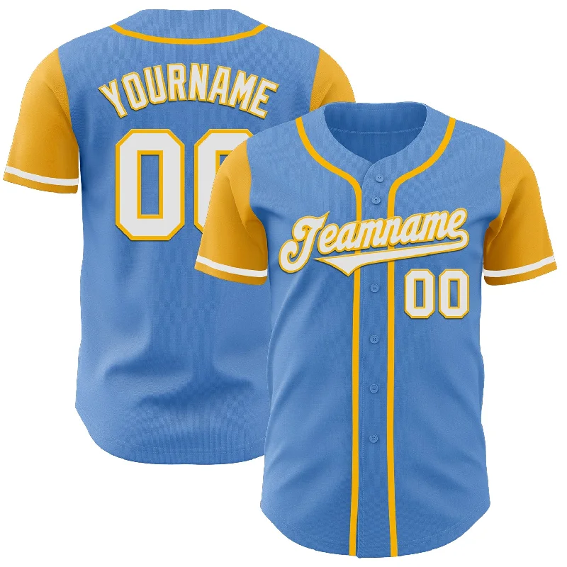 Baseball Jersey With Name-Custom Powder Blue White-Gold Authentic Two Tone Baseball Jersey