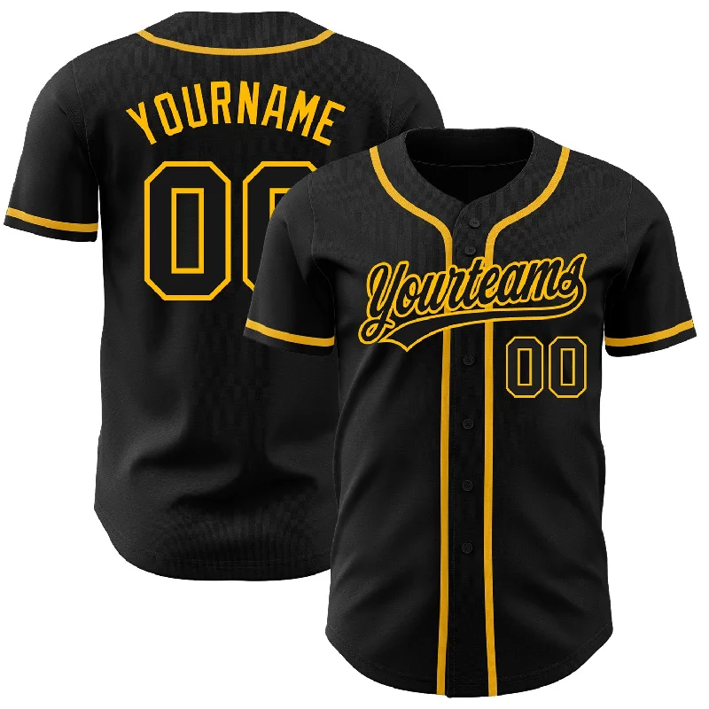 Baseball Jersey For Summer-Custom Black Black-Gold Authentic Baseball Jersey