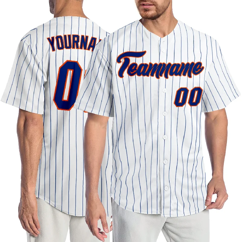 Vintage Baseball Jersey-Custom White Royal Pinstripe Royal-Orange Authentic Baseball Jersey