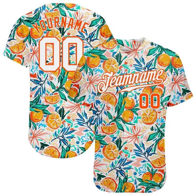 Baseball Jersey With Matching Shorts-Custom White Orange 3D Pattern Design Fruit Authentic Baseball Jersey