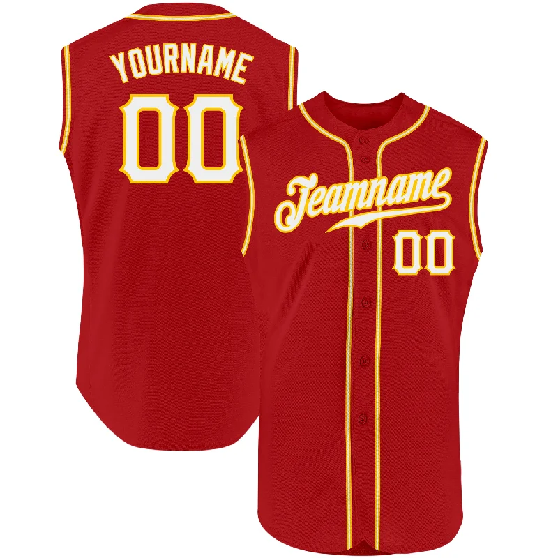 Baseball Jersey With Hip-Hop Style-Custom Red White-Gold Authentic Sleeveless Baseball Jersey