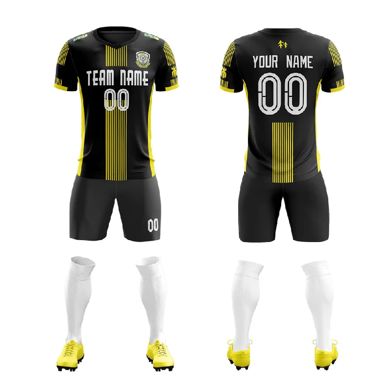 Women's Football Jersey-Custom Black Yellow White Training Uniform Soccer Sets Jersey