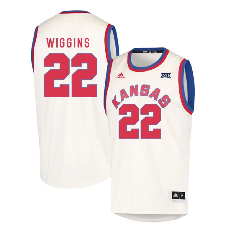 Embroidered Basketball Jersey-Kansas Jayhawks 22 Andrew Wiggins Cream Throwback College Basketball Basketball Jersey