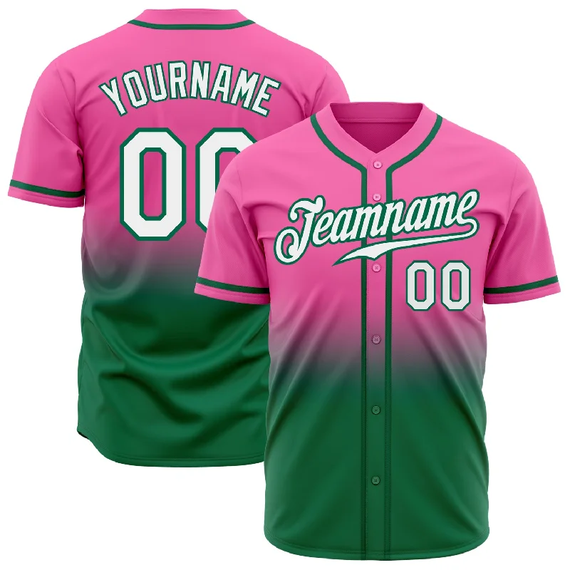 Baseball Jersey For Graduations-Custom Pink White-Kelly Green Authentic Fade Fashion Baseball Jersey