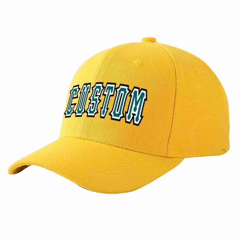 Rugby Baseball Cap-Custom Gold Aqua-White Curved Eaves Sport Baseball Cap Design for Men/Women/Youth