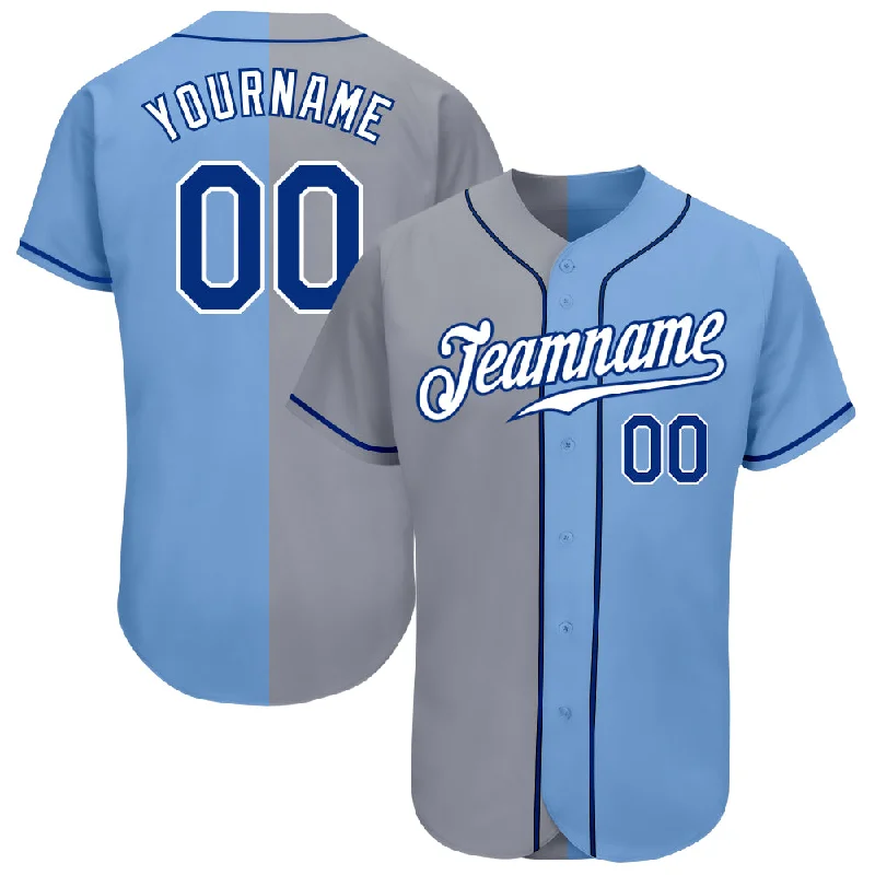 Baseball Jersey With Motivational Quotes-Custom Light Blue Royal-Gray Authentic Split Fashion Baseball Jersey