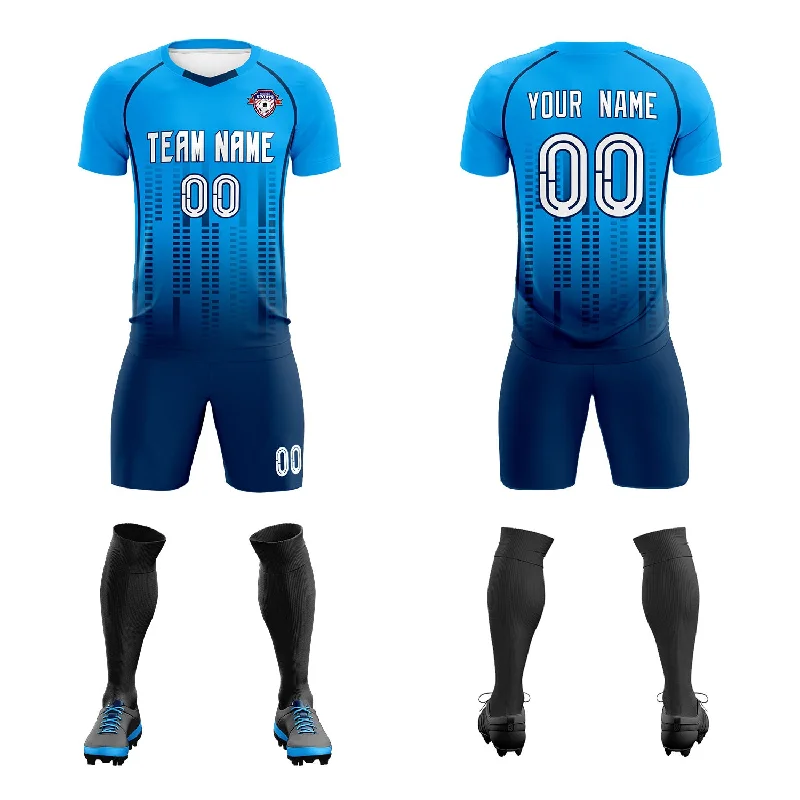 Football Jersey With Boxy Shape-Custom Powder blue Navy Printing Outdoor Tracksuit Soccer Sets Jersey