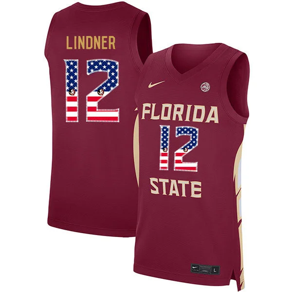 Basketball Jersey For Corporate Events-Florida State Seminoles 12 Justin Lindner Red USA Flag Basketball College Basketball Jersey