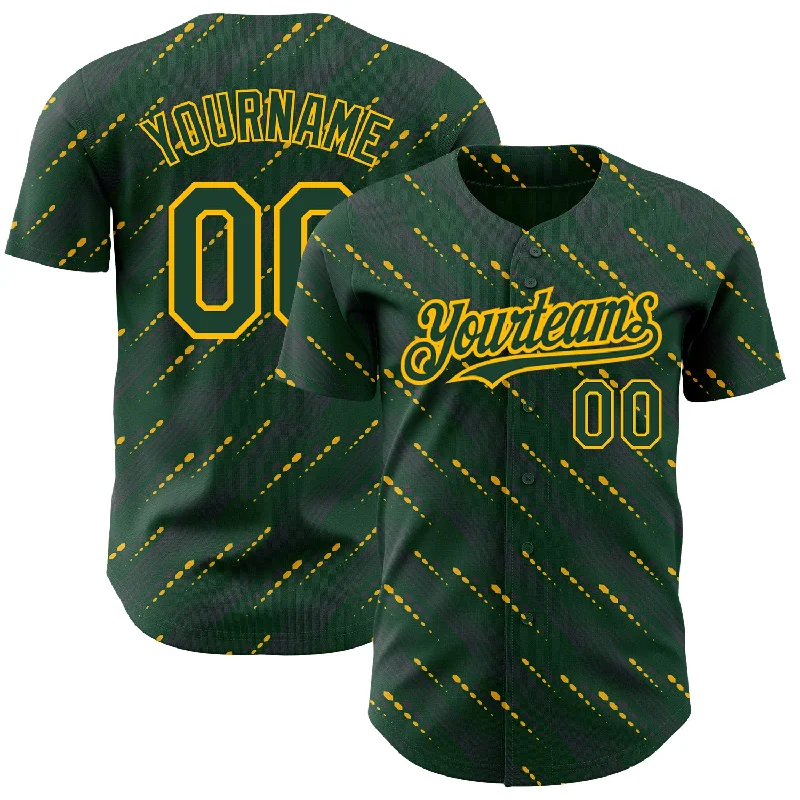 Performance Baseball Jersey-Custom Green Green-Gold 3D Pattern Design Slant Lines Authentic Baseball Jersey