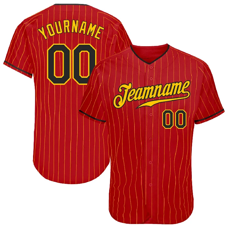 Team Baseball Jersey-Custom Red Gold Pinstripe Black-Gold Authentic Baseball Jersey