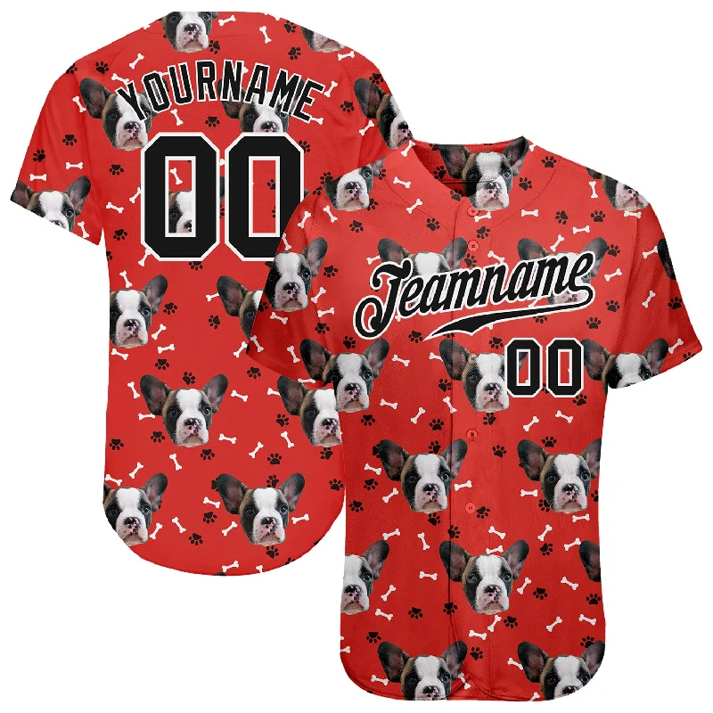 Retro Baseball Jersey-Custom Red Black-White 3D Pattern Design Dogs Authentic Baseball Jersey