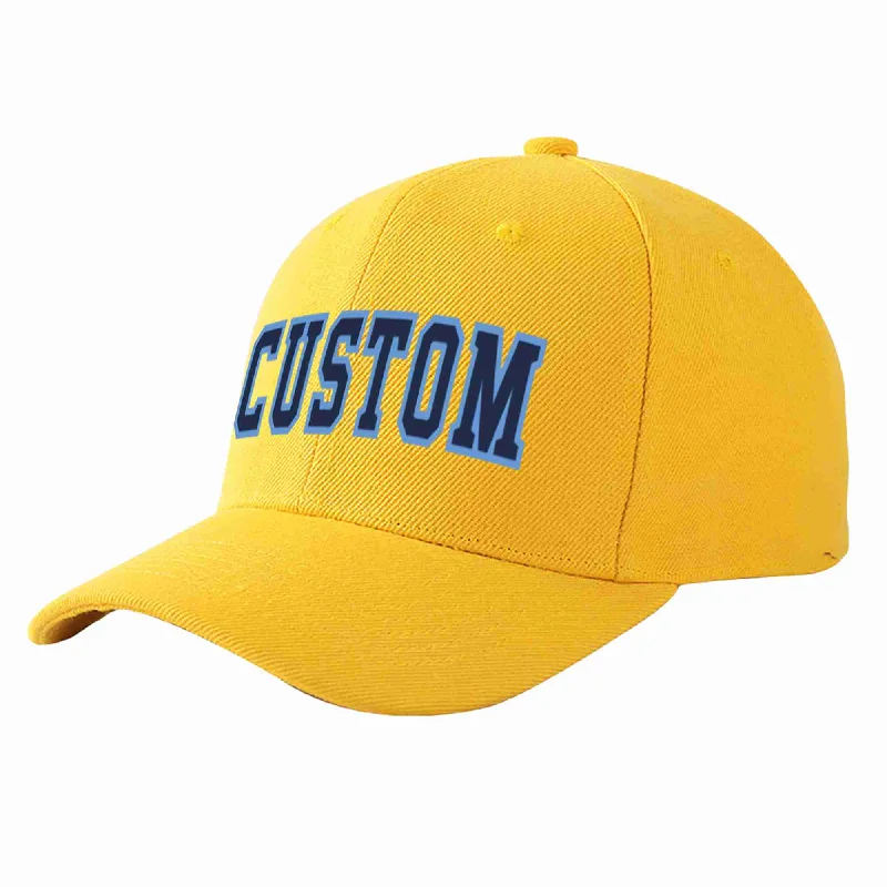 Cartoon Baseball Cap-Custom Gold Navy-Light Blue Curved Eaves Sport Baseball Cap Design for Men/Women/Youth