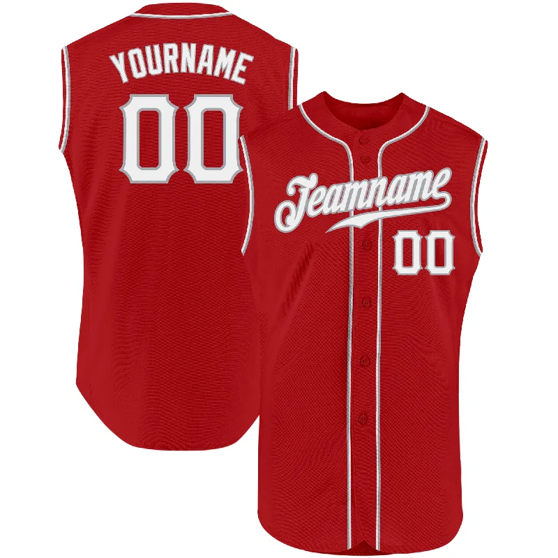 Baseball Jersey With Skateboard Aesthetic-Custom Red White-Gray Authentic Sleeveless Baseball Jersey