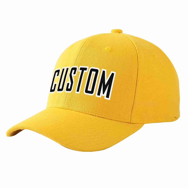 Ski Baseball Cap-Custom Gold Black-White Curved Eaves Sport Baseball Cap Design for Men/Women/Youth