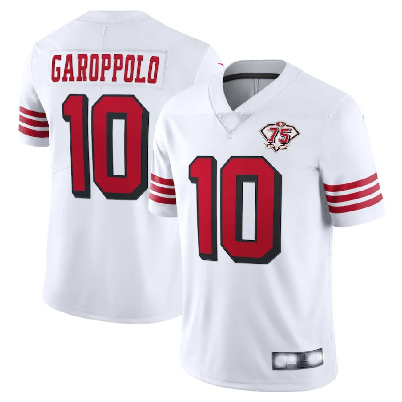 Football Jersey For Valentine's Day-SF.49ers #10 Jimmy Garoppolo White 75th Anniversary 2nd Alternate Vapor Limited Jersey Football Jerseys