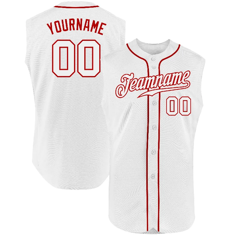 Baseball Jersey With Worn-In Feel-Custom White White-Red Authentic Sleeveless Baseball Jersey