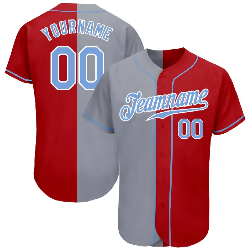 Personalized Baseball Jersey-Custom Red Light Blue-Gray Authentic Split Fashion Baseball Jersey