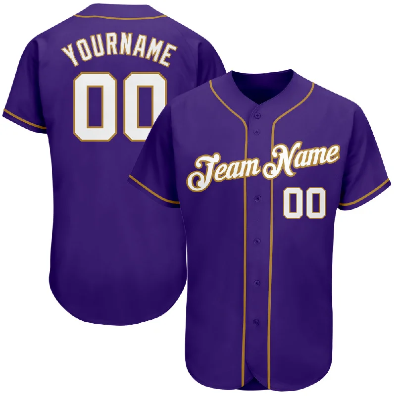 Classic Baseball Jersey-Custom Purple White-Old Gold Authentic Baseball Jersey