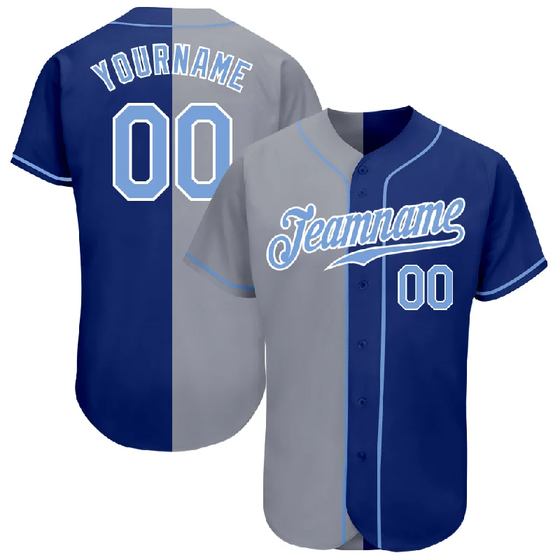 Baseball Jersey With Neon Colors-Custom Royal Light Blue-Gray Authentic Split Fashion Baseball Jersey