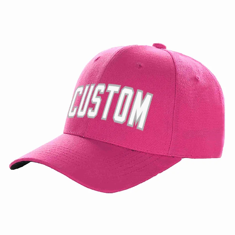 Concert Baseball Cap-Custom Rose Red White-Gray Curved Eaves Sport Baseball Cap Design for Men/Women/Youth