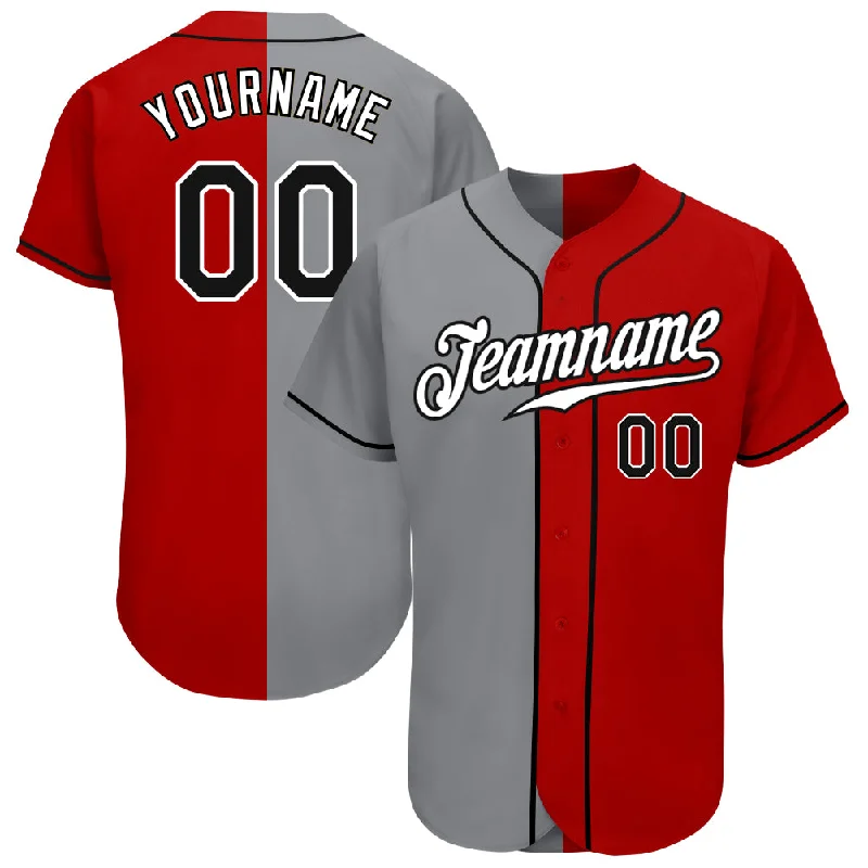 Slim Fit Baseball Jersey-Custom Red Black-Gray Authentic Split Fashion Baseball Jersey