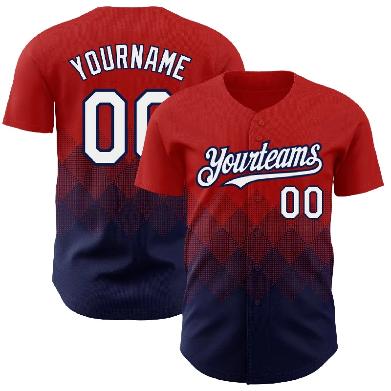 Baseball Jersey With High-Performance Fabric-Custom Red White-Navy 3D Pattern Design Gradient Square Shapes Authentic Baseball Jersey