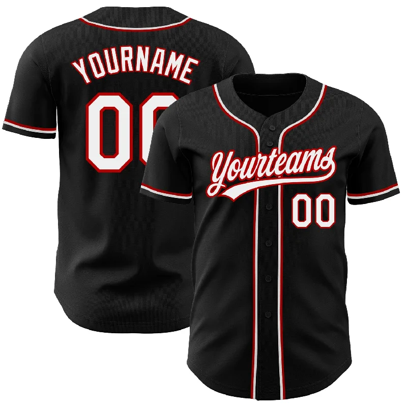 Baseball Jersey For Anniversaries-Custom Black White-Red Authentic Baseball Jersey