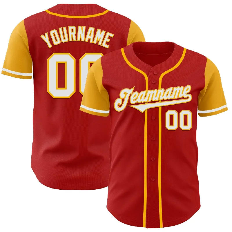 Baseball Jersey With Unique Typography-Custom Red White-Gold Authentic Two Tone Baseball Jersey