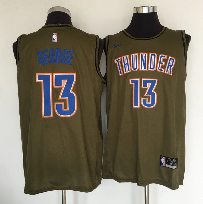 Basketball Jersey For Valentine's Day-Thunder 13 Paul George Olive Swingman Basketball Jersey