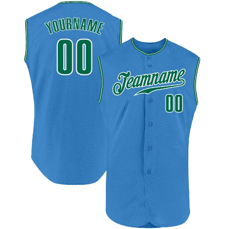 Home Baseball Jersey-Custom Powder Blue Kelly Green-White Authentic Sleeveless Baseball Jersey