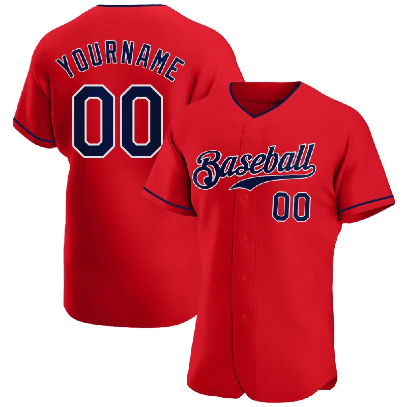 Full Button Baseball Jersey-Custom Red Navy-White Authentic Baseball Jersey