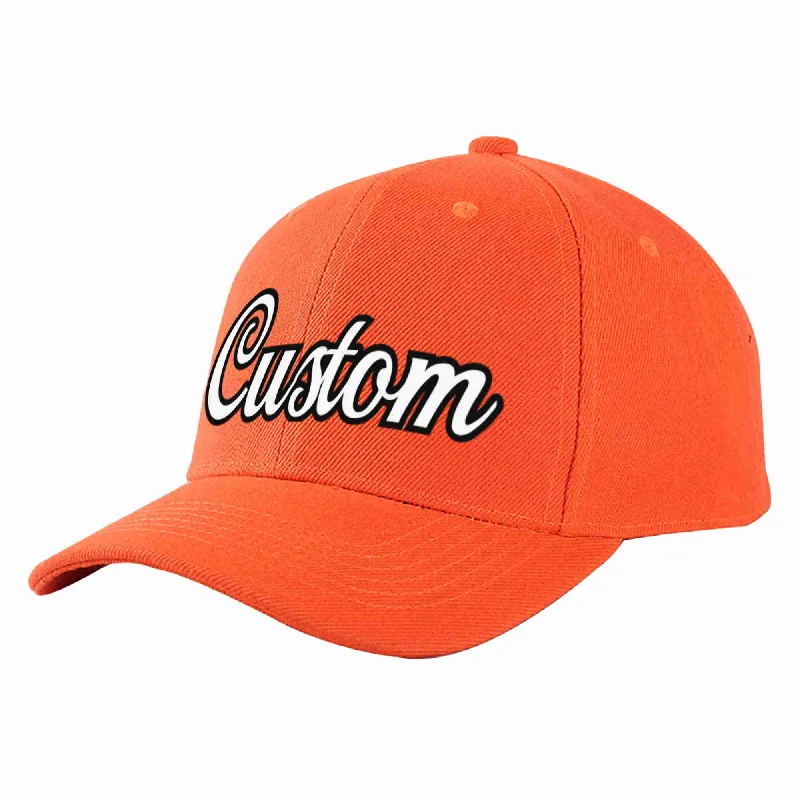 Washed Cotton Baseball Cap-Custom Tangerine White-Black Curved Eaves Sport Baseball Cap Design for Men/Women/Youth