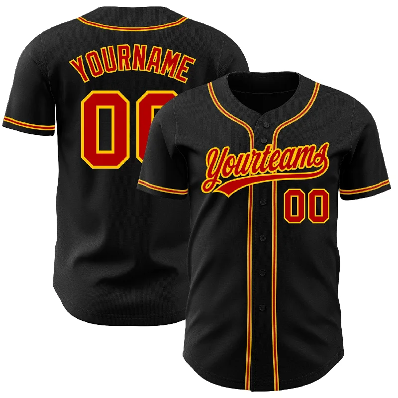 Baseball Jersey For Bachelor Parties-Custom Black Red-Gold Authentic Baseball Jersey