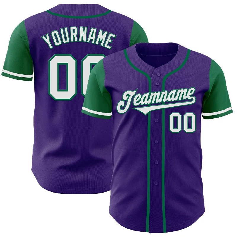 Baseball Jersey With Street Style Look-Custom Purple White-Kelly Green Authentic Two Tone Baseball Jersey