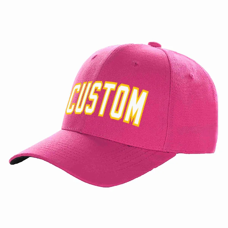 Music Band Baseball Cap-Custom Rose Red White-Gold Curved Eaves Sport Baseball Cap Design for Men/Women/Youth