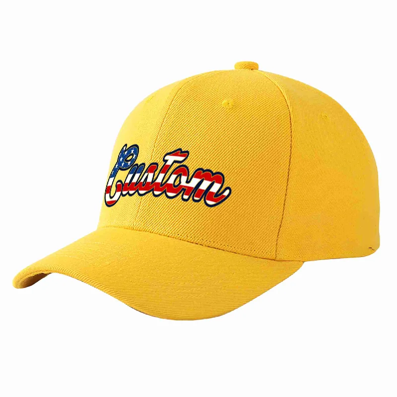 Leather Baseball Cap-Custom Gold Vintage USA Flag-Gold Curved Eaves Sport Baseball Cap Design for Men/Women/Youth