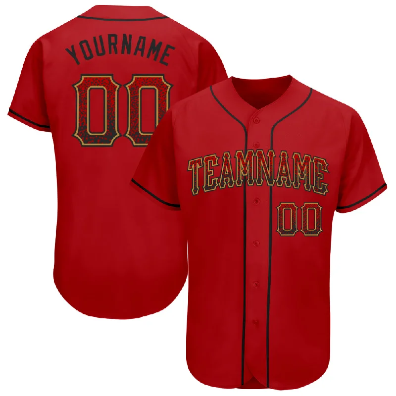 Sublimated Baseball Jersey-Custom Red Black-Old Gold Authentic Drift Fashion Baseball Jersey