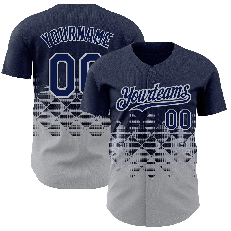 Baseball Jersey With Matching Shorts-Custom Navy Gray 3D Pattern Design Gradient Square Shapes Authentic Baseball Jersey