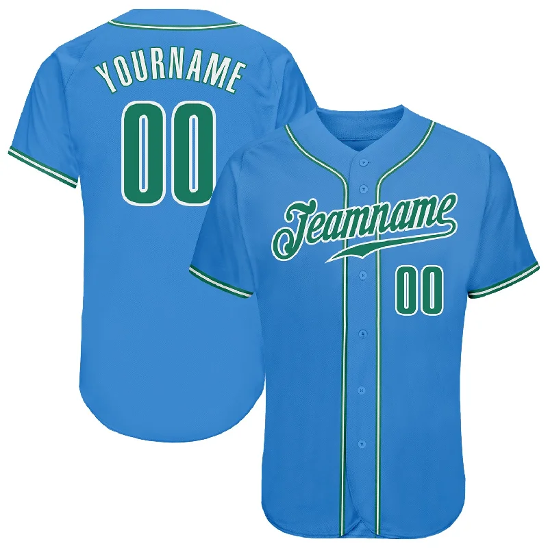 Baseball Jersey For Travel Teams-Custom Powder Blue Kelly Green-White Authentic Baseball Jersey