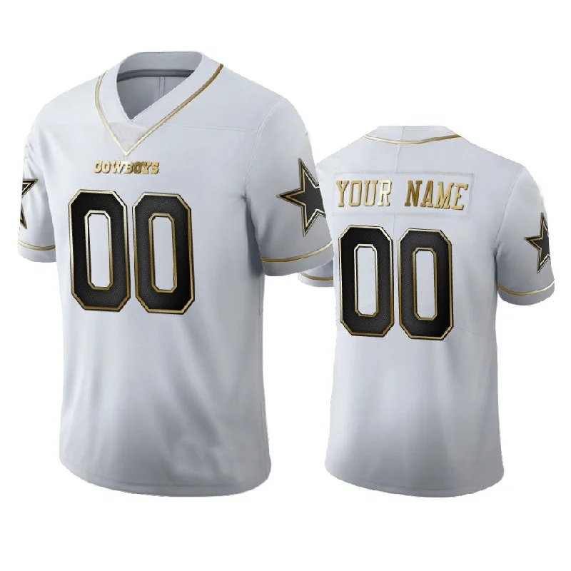 Football Jersey For Practice-Custom D.Cowboys White Golden Edition Vapor Limited Football Jerseys