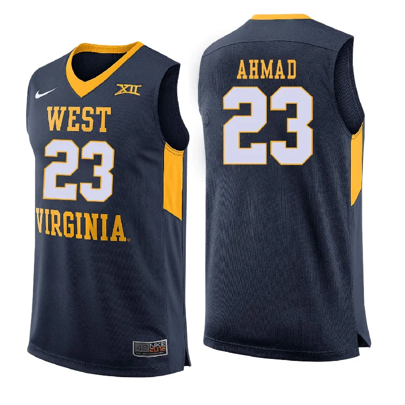 Sublimated Basketball Jersey-West Virginia Mountaineers 23 Esa Ahmad Navy College Basketball Basketball Jersey