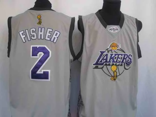 Basketball Jersey With Zipper-Lakers 2 Derek Fisher Gray Basketball Jerseys