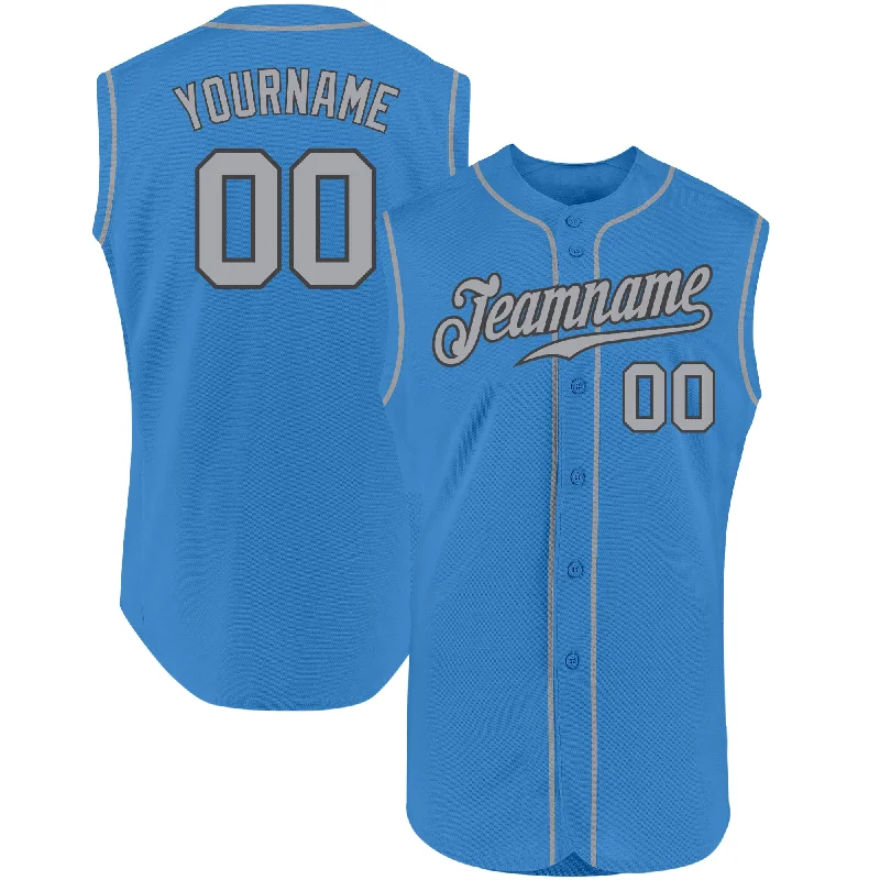 Alternate Baseball Jersey-Custom Powder Blue Gray-Steel Gray Authentic Sleeveless Baseball Jersey