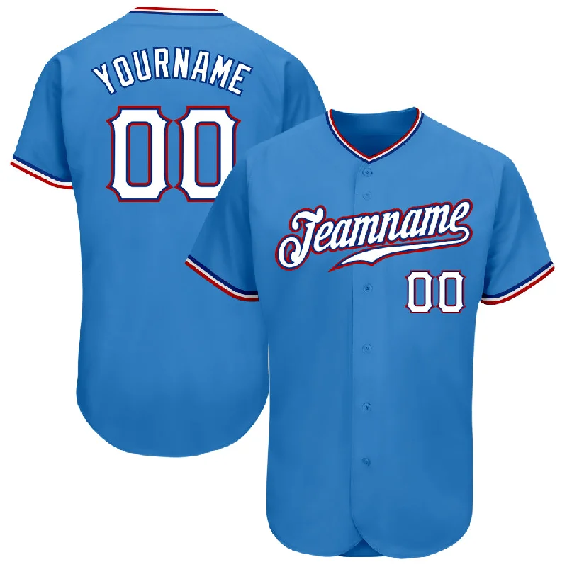 Breathable Baseball Jersey-Custom Powder Blue White-Red Authentic Baseball Jersey