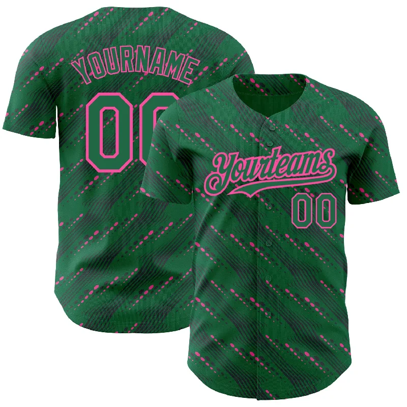 Lightweight Baseball Jersey-Custom Kelly Green-Pink 3D Pattern Design Slant Lines Authentic Baseball Jersey