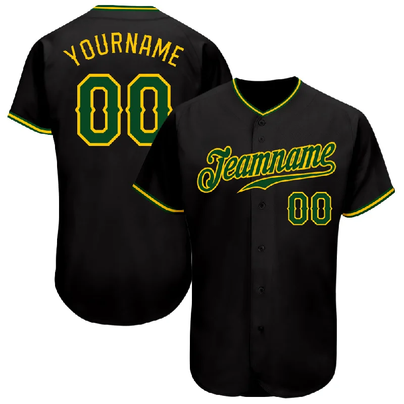 Baseball Jersey With Artistic Prints-Custom Black Green-Gold Authentic Baseball Jersey