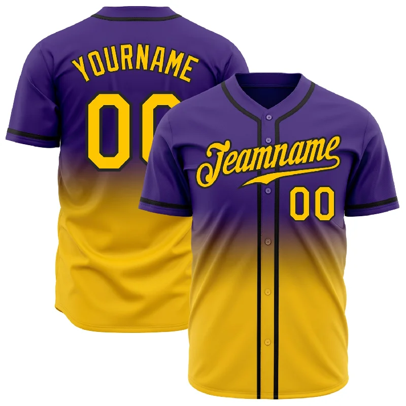 Home Baseball Jersey-Custom Purple Yellow-Black Authentic Fade Fashion Baseball Jersey